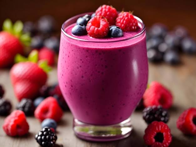 Deléitate con el sabor vibrante y refrescante de este Smoothie de Frutas Rojas, lleno de frescura en cada sorbo.